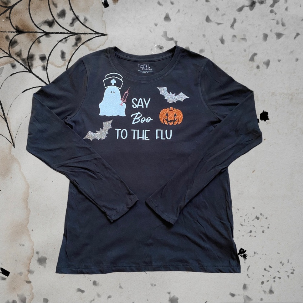 “Say boo to the flu” RN LVN Nurse Medical Halloween long sleeve shirt